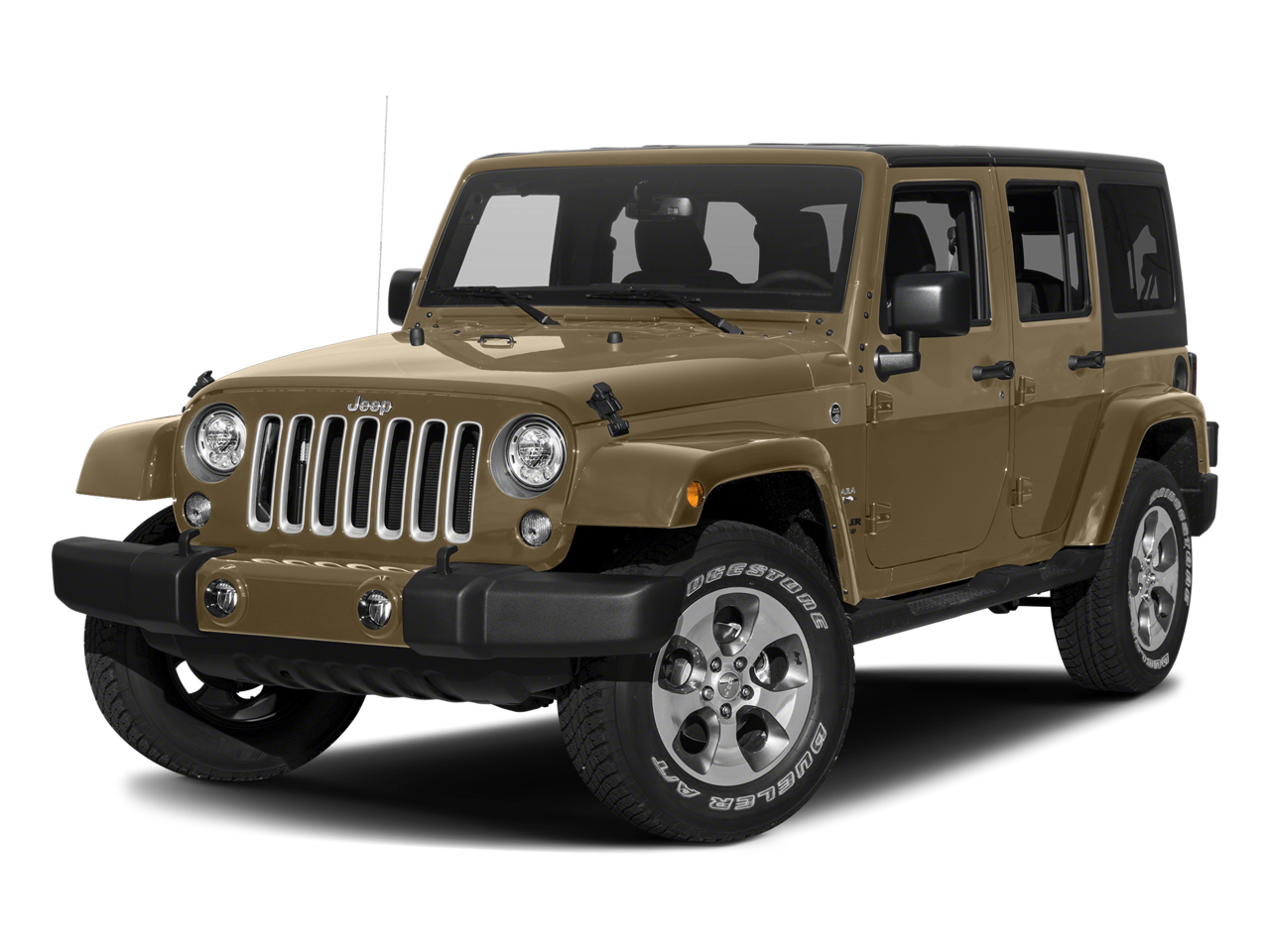 2017 Jeep Wrangler Unlimited Sahara in Gobi Clearcoat — front three-quarter view